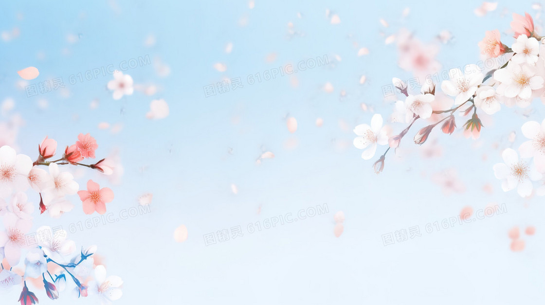简约蓝底鲜花装饰背景