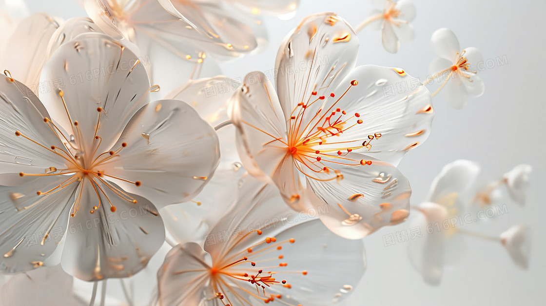 晶莹透亮的玻璃花朵图片