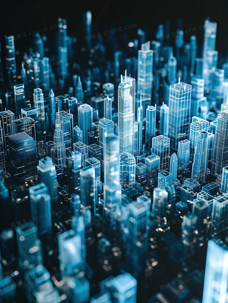 3D蓝光虚拟影像城市插画