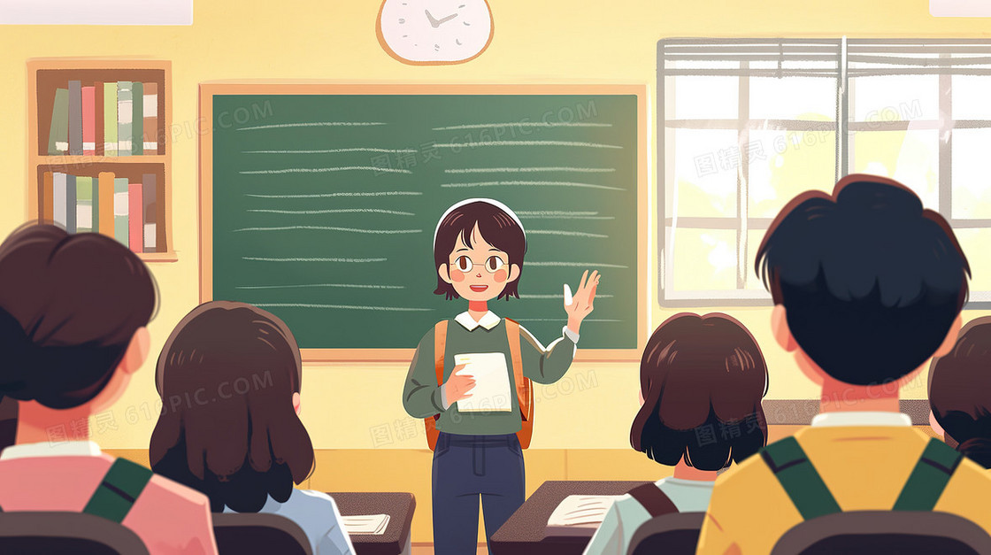 认真教学的课堂女老师插画