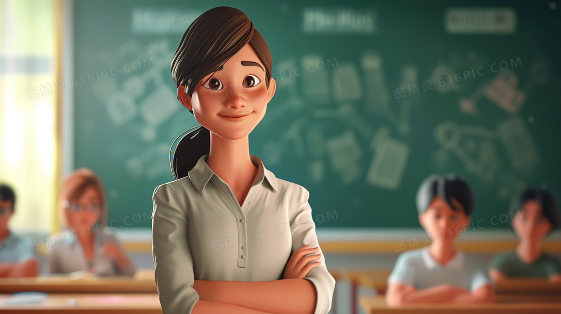 认真教学的课堂女老师插画
