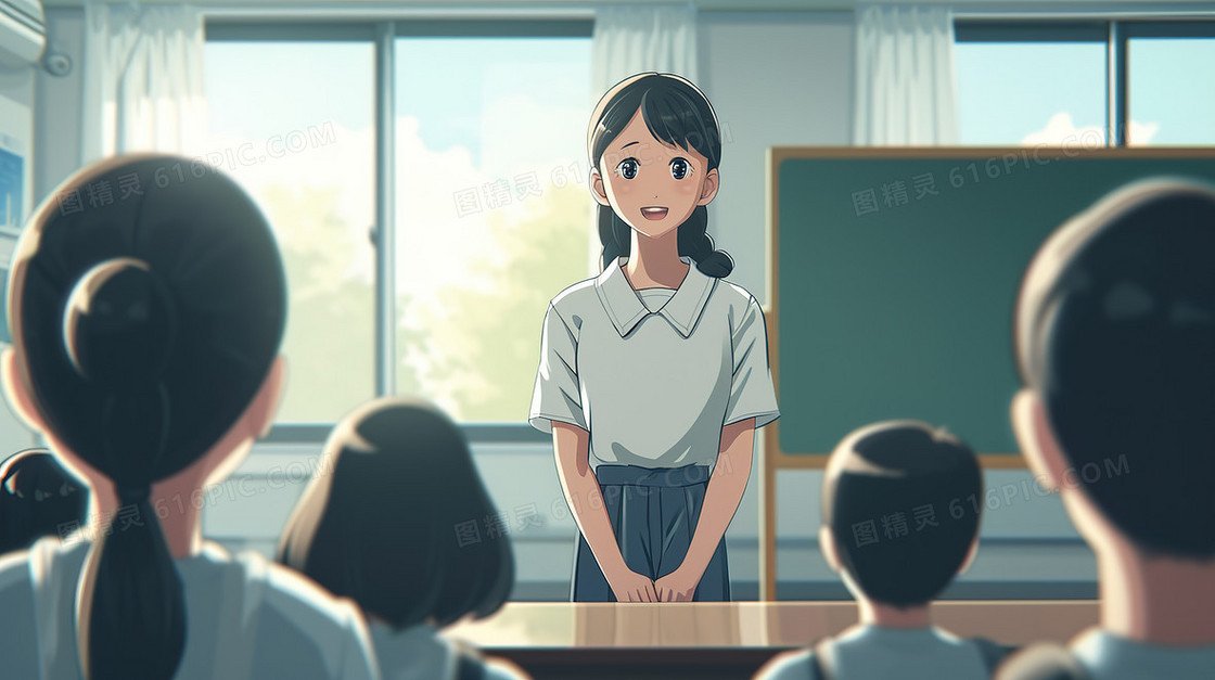 认真教学的课堂女老师插画