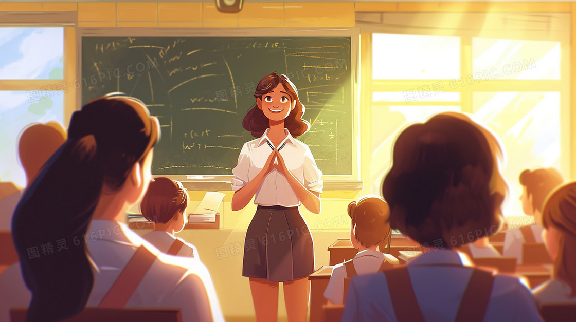 认真教学的课堂女老师插画