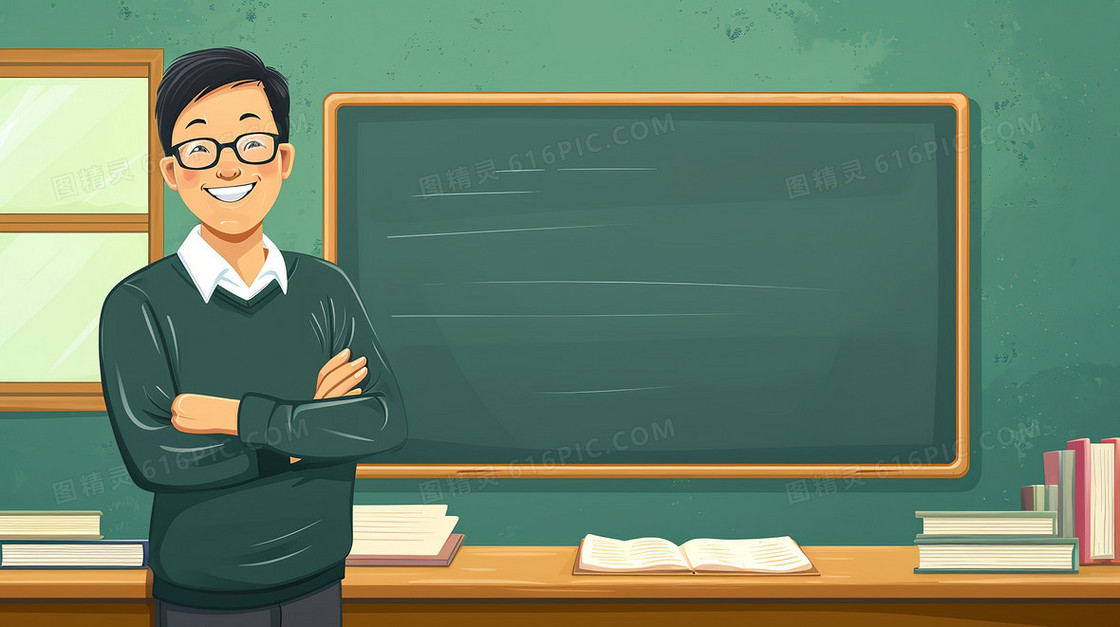 站在教室黑板前的男老师插画