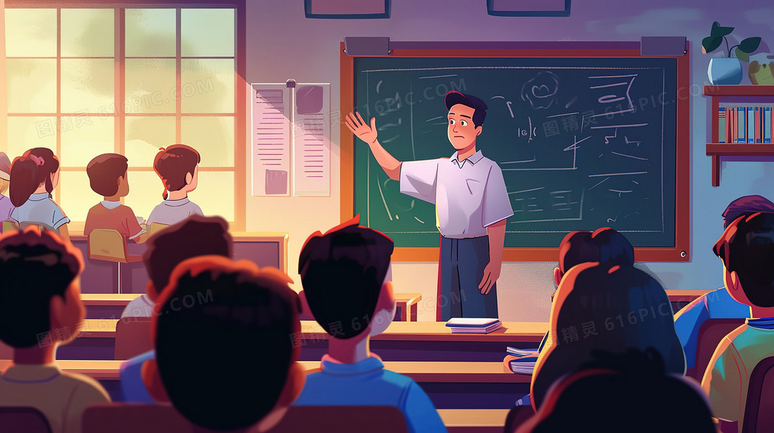 上课认真教学的课堂男老师插画