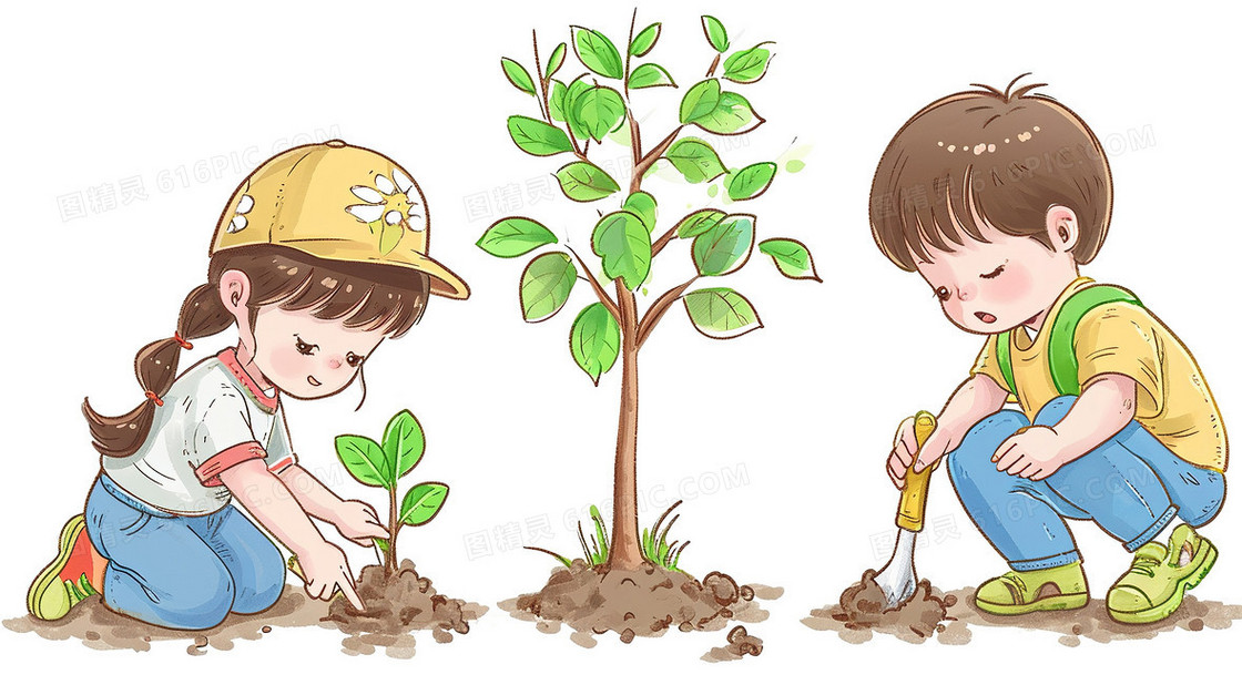 春季植树节种树苗研学旅行插画