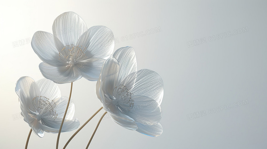 晶莹透明的玻璃花朵唯美图片