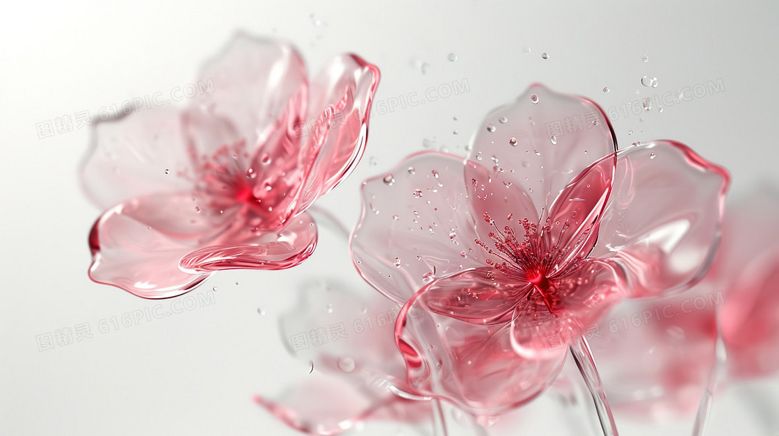 粉色透明玻璃花朵图片