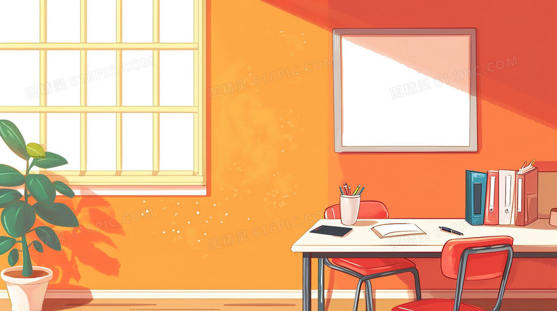 开学季书桌学习用品插画