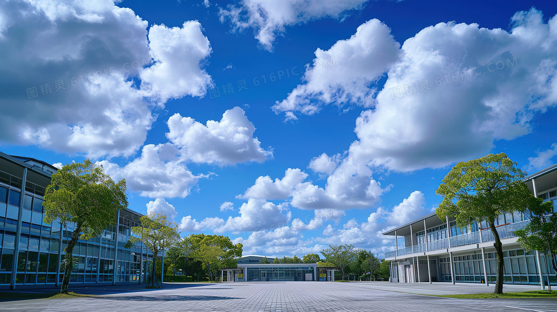 蓝色校园教学楼场景背景