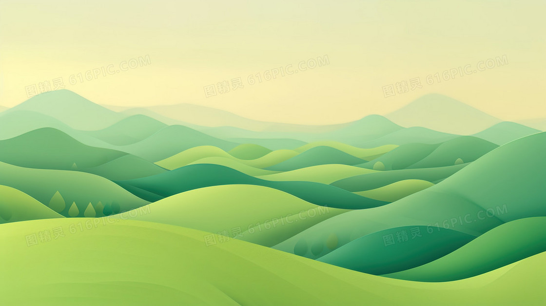 层层叠叠起伏翠绿的山脉插画