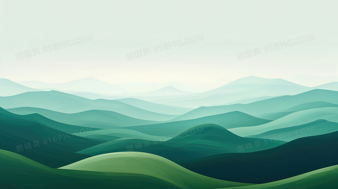 层层叠叠起伏翠绿的山脉插画