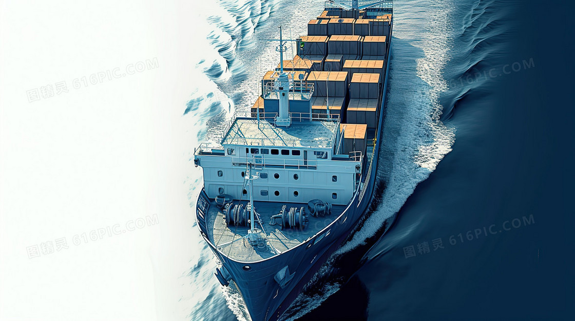 蓝色唯美航海日货轮图片