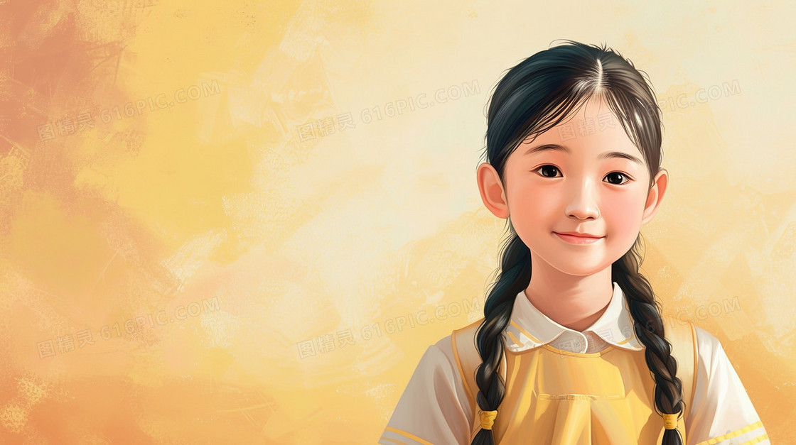 彩色卡通开学季中国小女孩插画