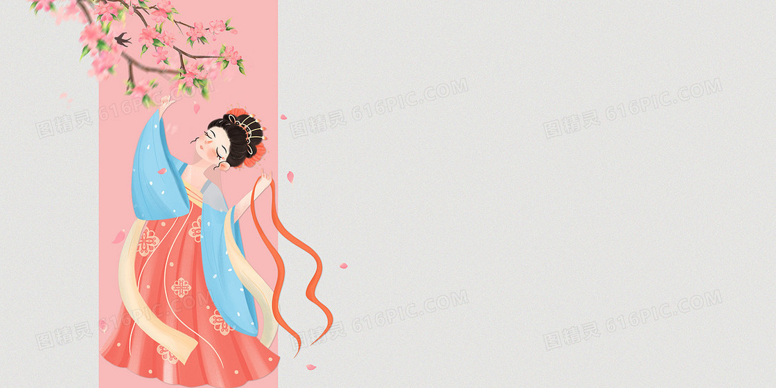 中国风手绘汉服美女合成背景