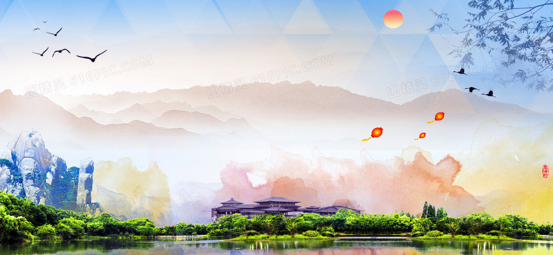 杭州西湖旅游海报banner背景