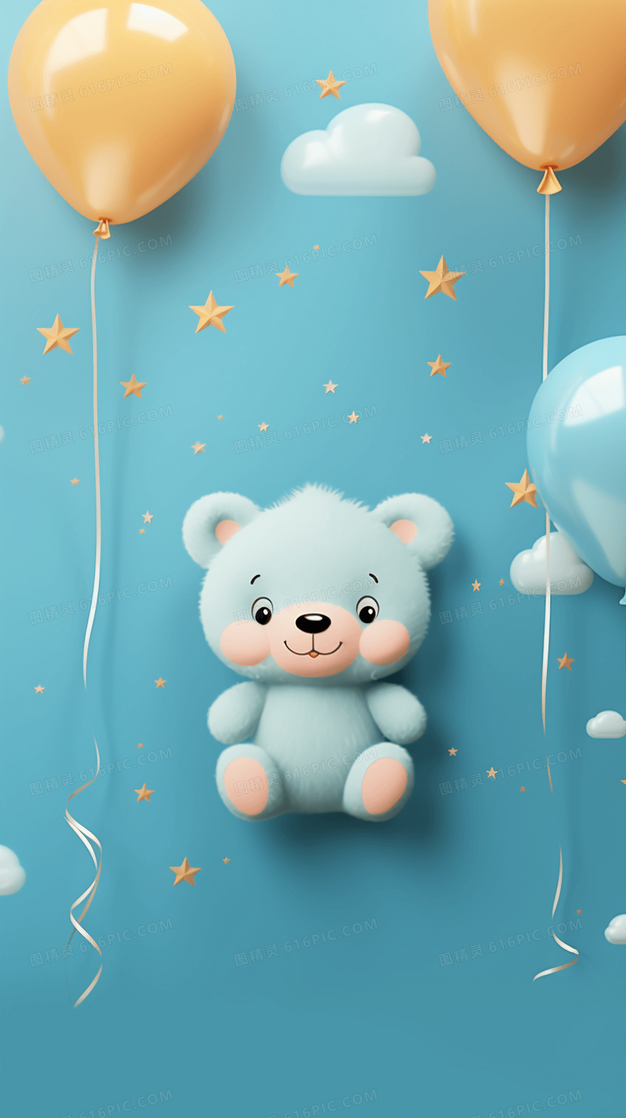 小清新卡通气球小熊背景