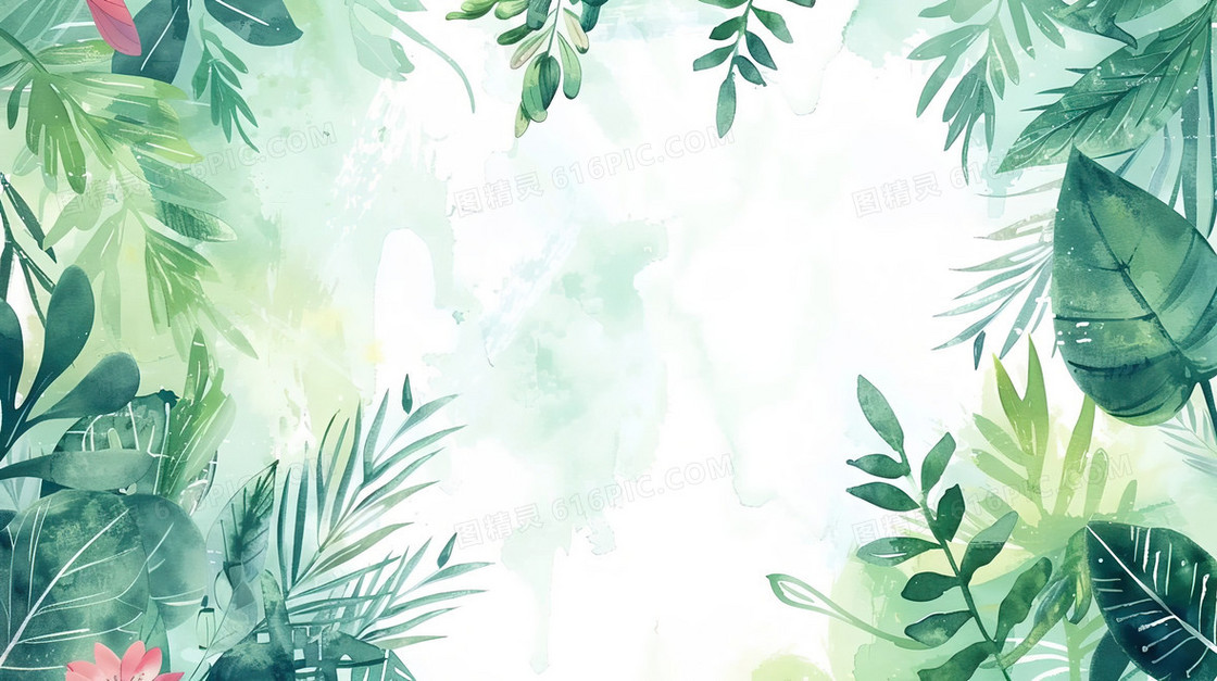 卡通水彩绿植背景