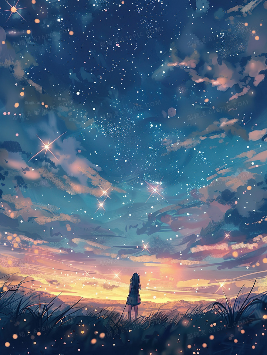 竖版看星空的女孩背景