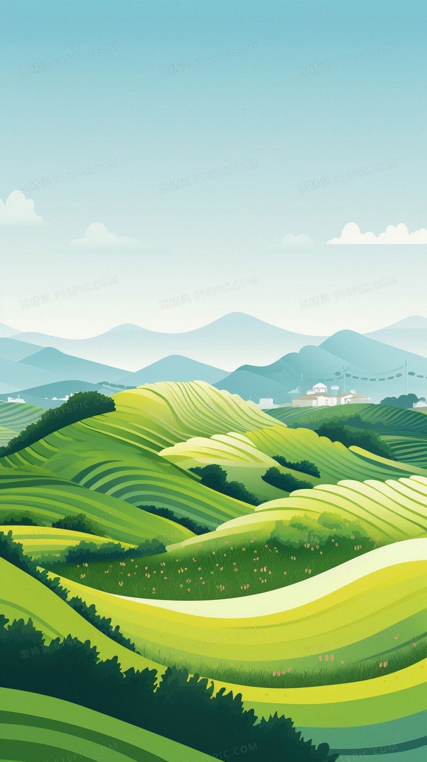 春天田野草地风景卡通背景