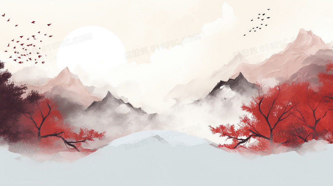 中国风山水水墨国画背景