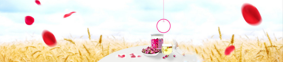 淘宝花茶玫瑰花瓣背景banner