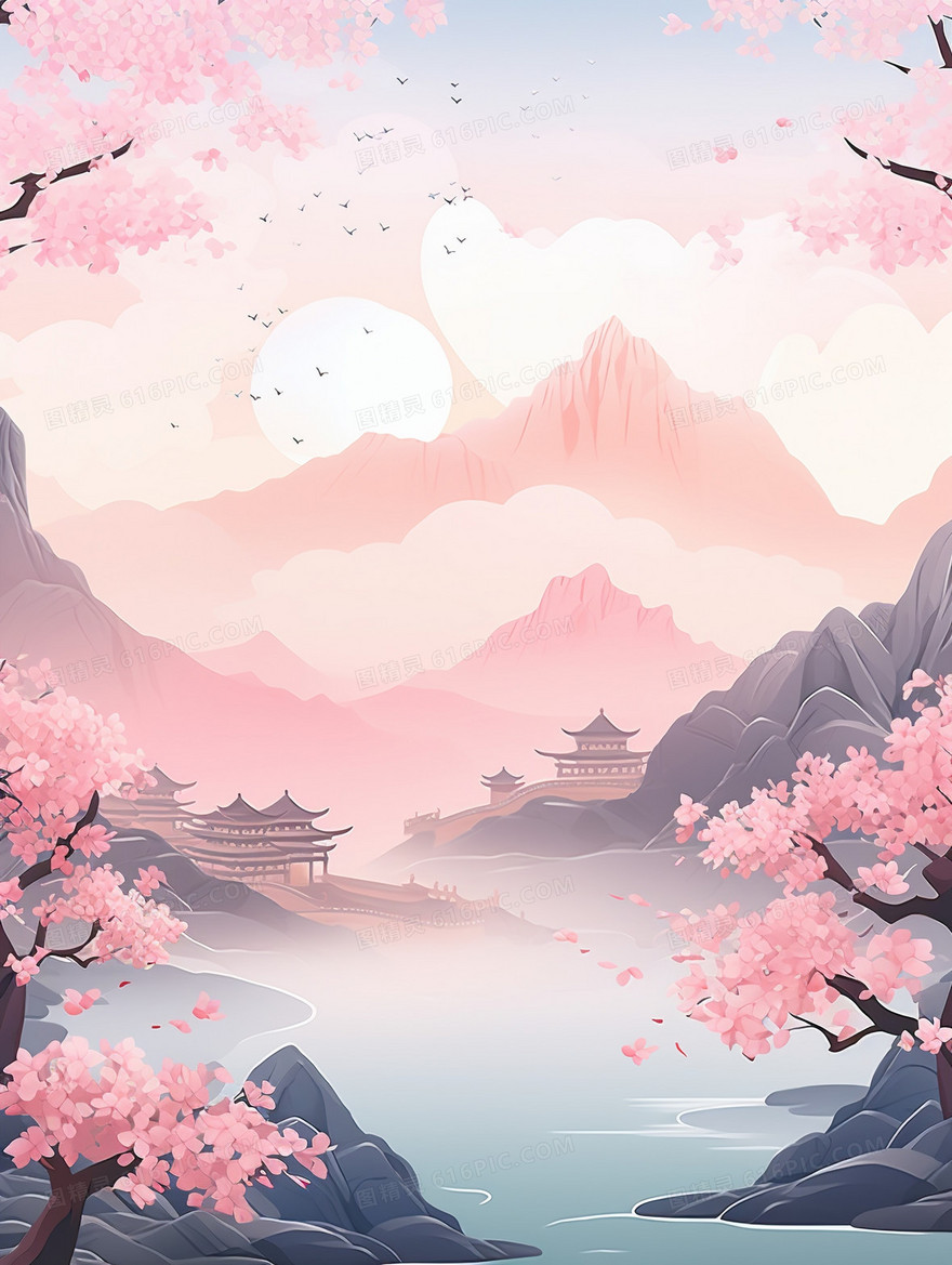春天中国风山水风景背景