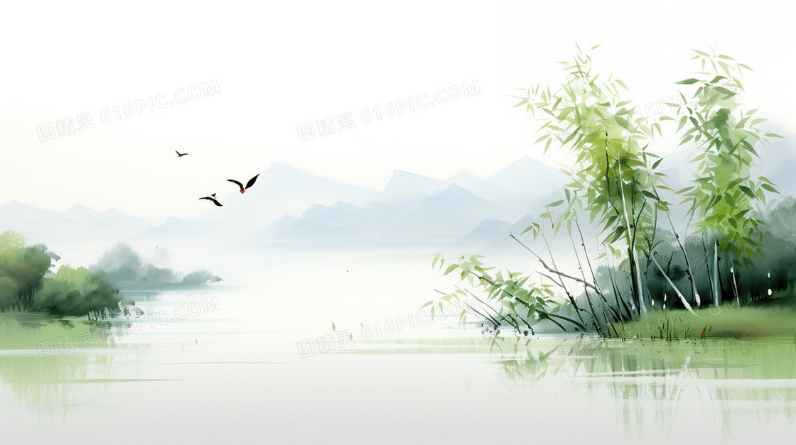 春天中国风山水国风背景