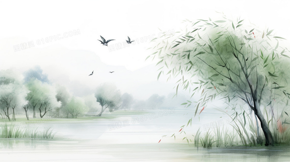 春天中国风山水国风背景