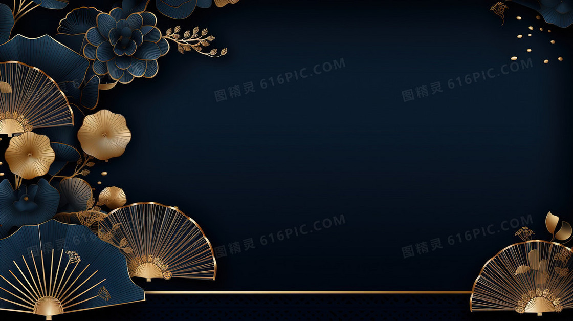 深蓝新中式中国风复古花卉背景