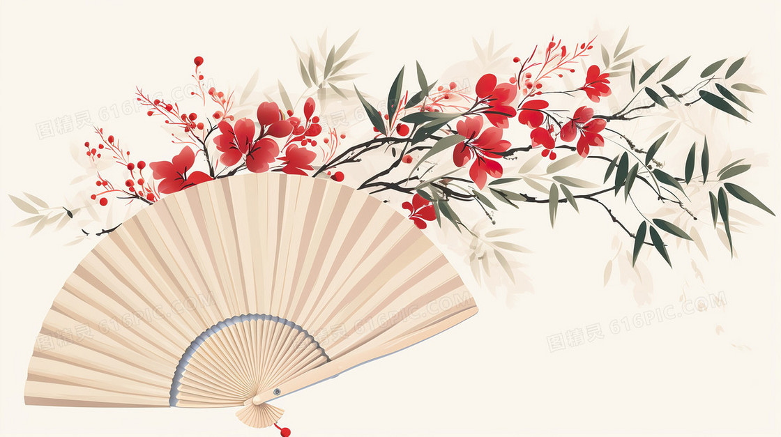 中国风植物花卉扇子古风背景