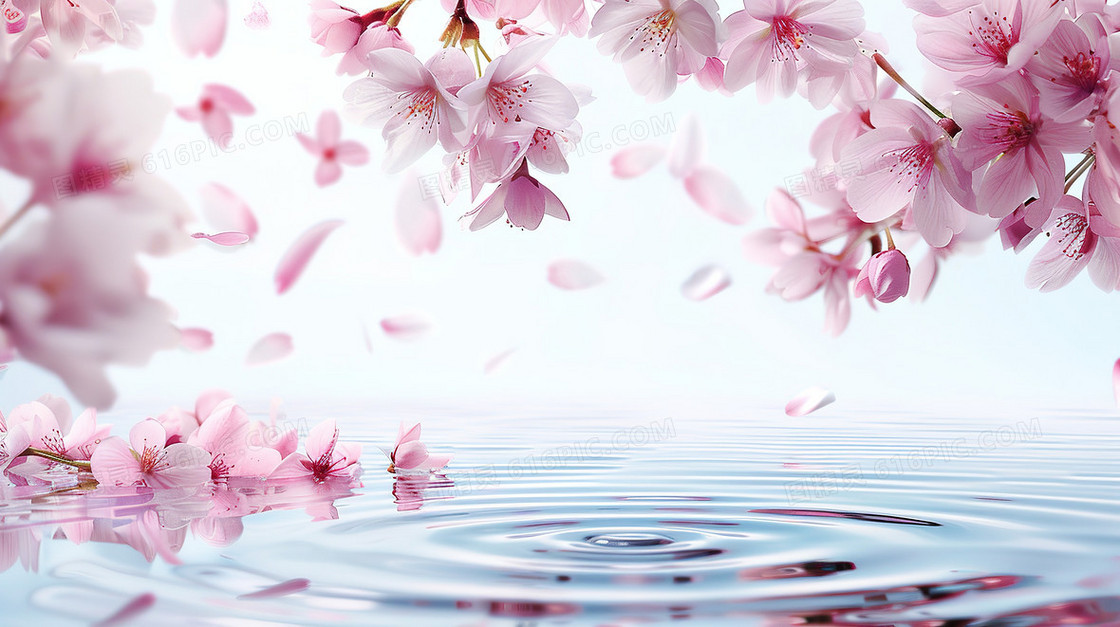 花瓣落在水面上荡起波纹高清唯美背景图