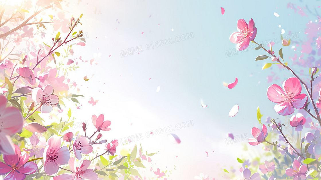 小清新春天粉色花朵唯美背景图
