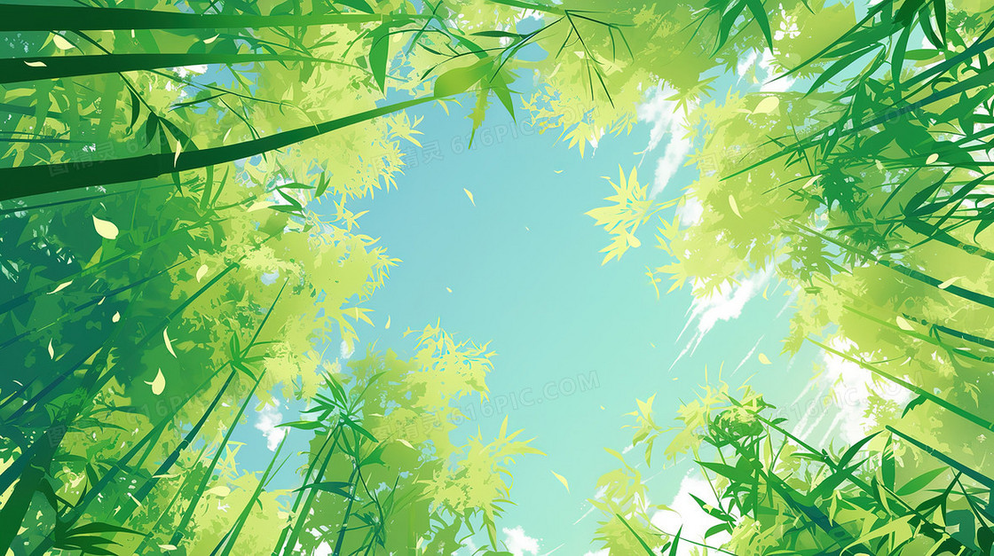 绿色竹林创意手绘清新背景图