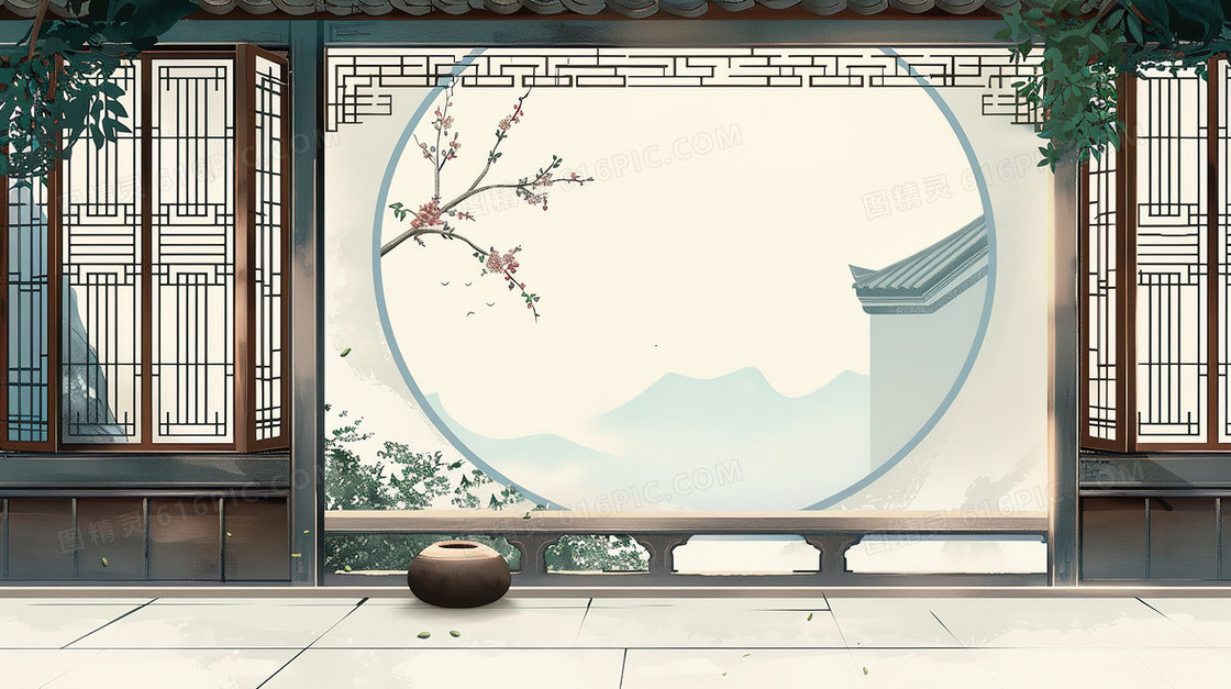古风建筑中式窗户中国风背景图
