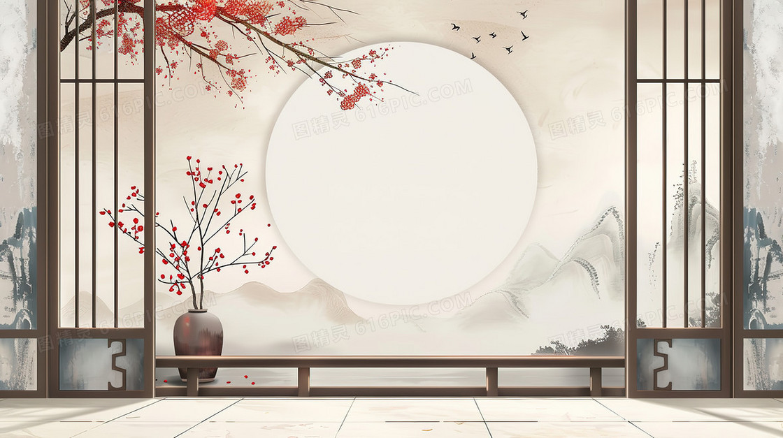 古风建筑中式窗户中国风背景图