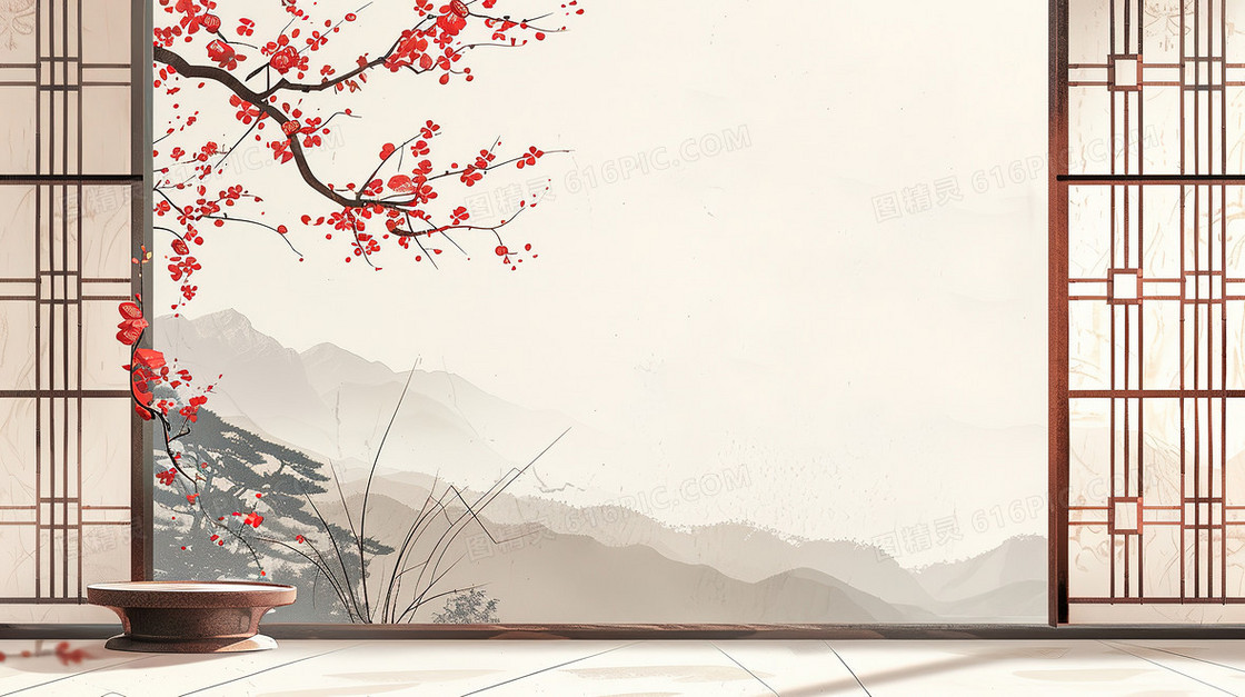 古风建筑中式窗户中国风背景图