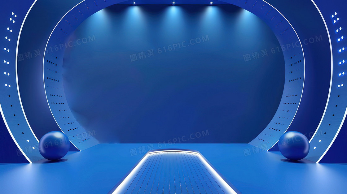 深蓝色科技感3D舞台背景