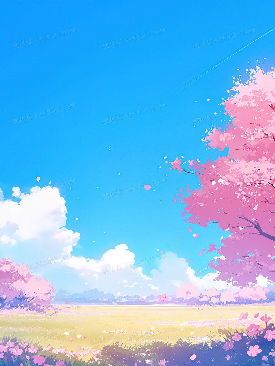 唯美粉色樱花树背景