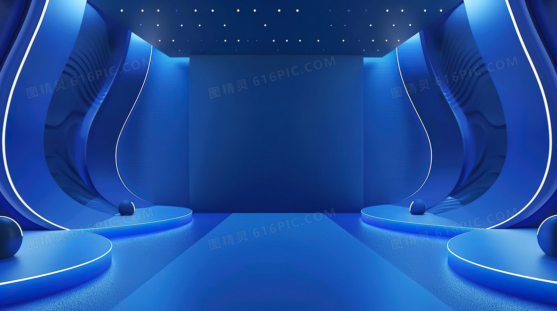 深蓝色创意科技感3D舞台背景
