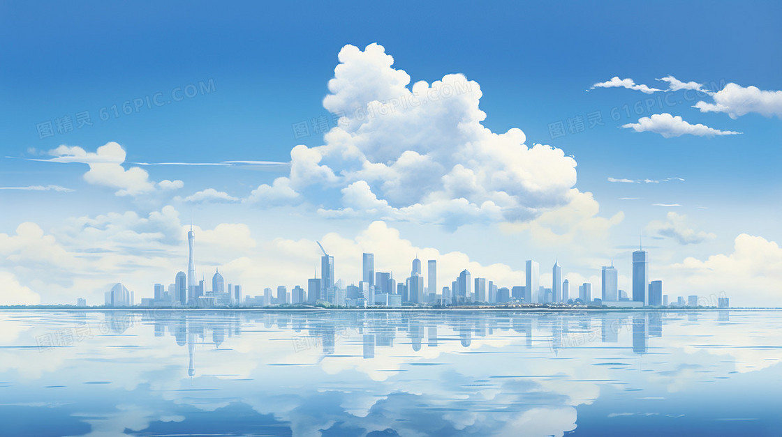蓝色商务科技城市企业宣传云朵背景