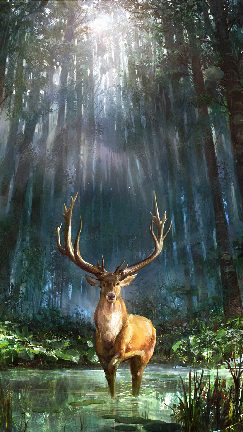 梦幻森林麋鹿背景图图片
