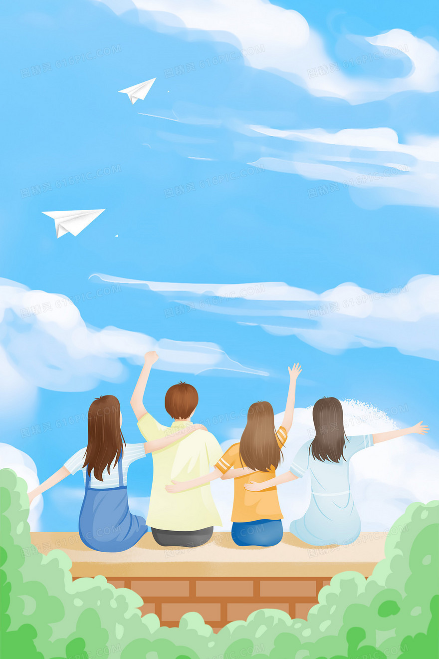 毕业季人物背影宣传卡通背景