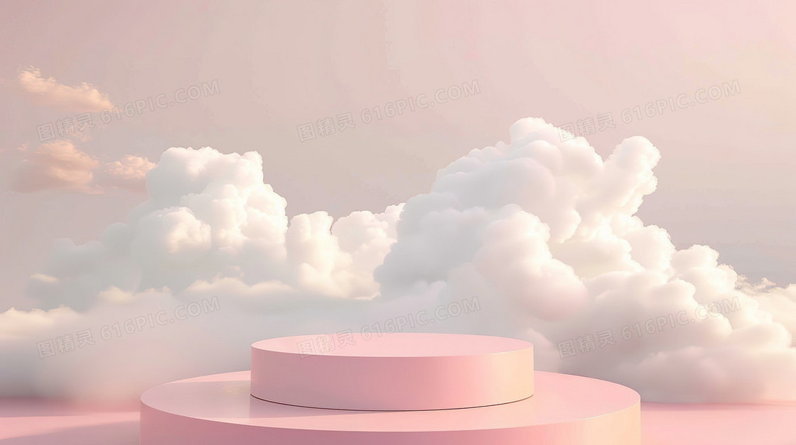 粉色浪漫圆柱云朵浪漫展台背景