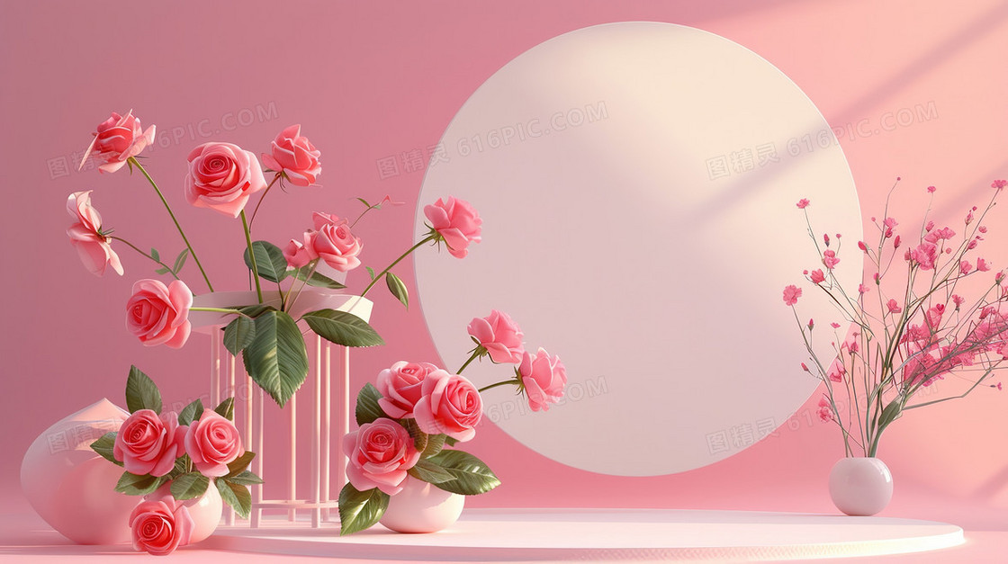 粉色花朵520装饰爱情展台背景