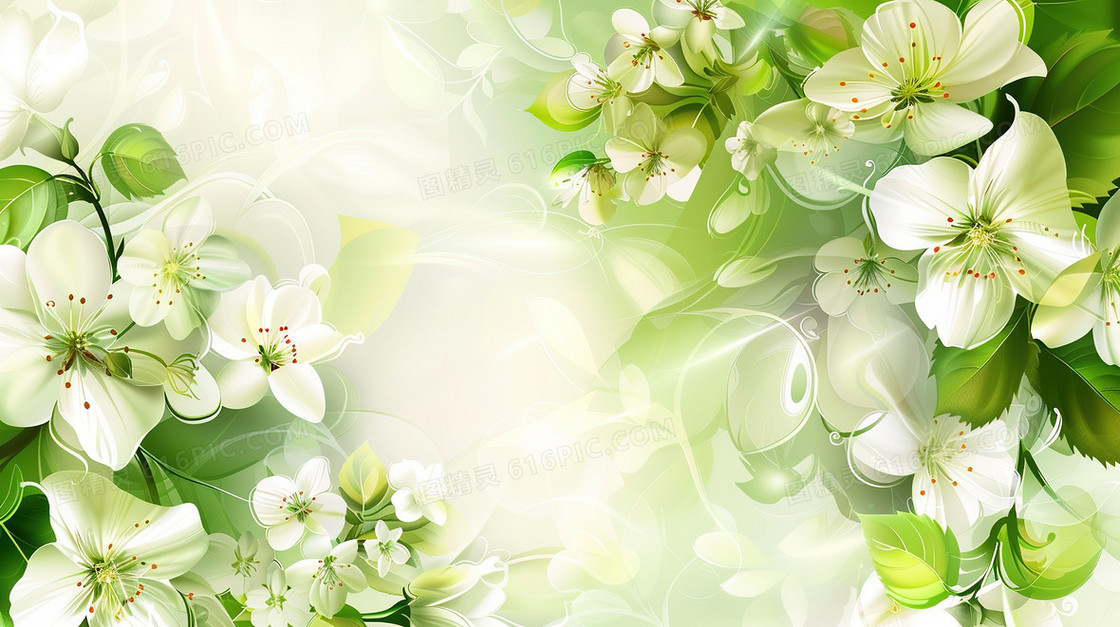绿色夏季淡雅植物花朵装饰边框背景