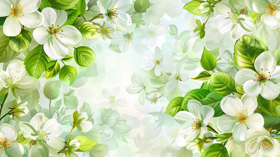 绿色夏季淡雅植物花朵装饰边框背景