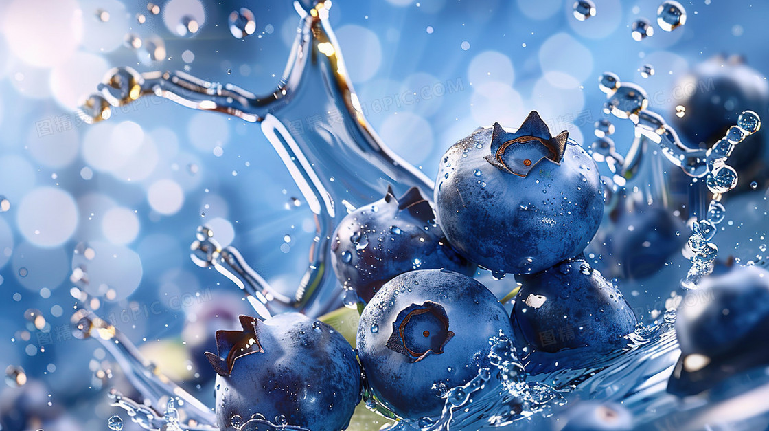 蓝色夏季清凉蓝莓水果展示背景