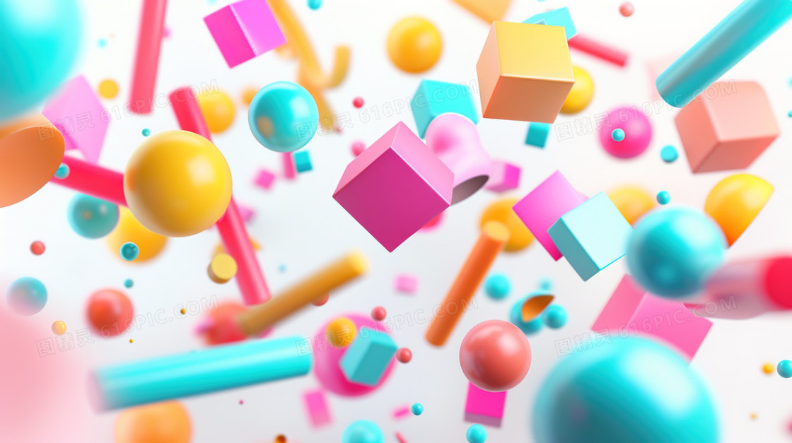 彩色3D立体漂浮质感背景