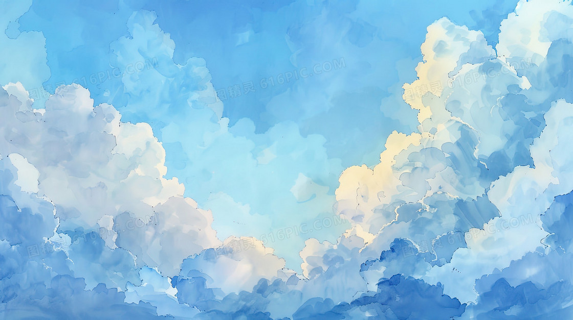 蓝色手绘云层纹理质感背景